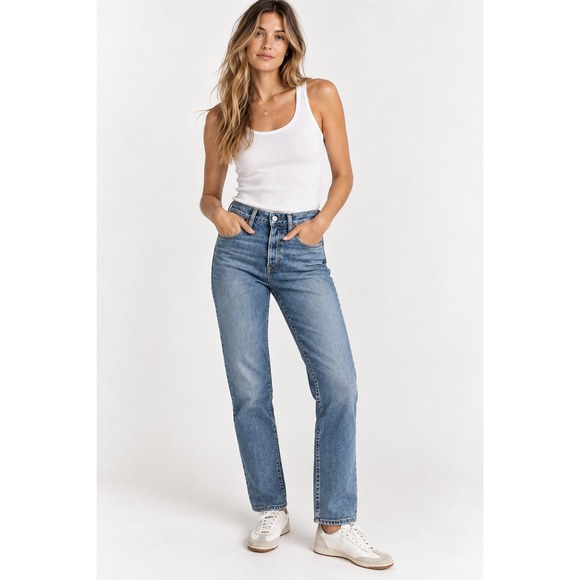 rag & bone Denim - Rag & Bone Logan High Rise Straight Leg Jeans Farrow Wash Blue 26 WDD21S2789K1FA